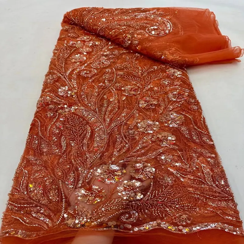 

Нигерийская кружевная ткань, африканская кружевная ткань ручной работы с бисером для свадьбы TS2632