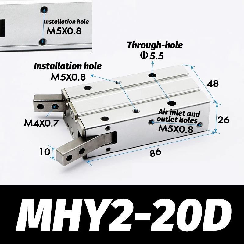 MHY2 10D 16D 20D 25D пневматический захват двойного действия, диаметр 10-25 мм, бренд AFR, угловые алюминиевые зажимы 180 градусов, цилиндр захвата