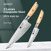 XINZUO 2pcs Knife Set High Carbon Composite Steel Sharp Chef Utility Knife Best Choice Kitchen Knives Pakkawood Handle