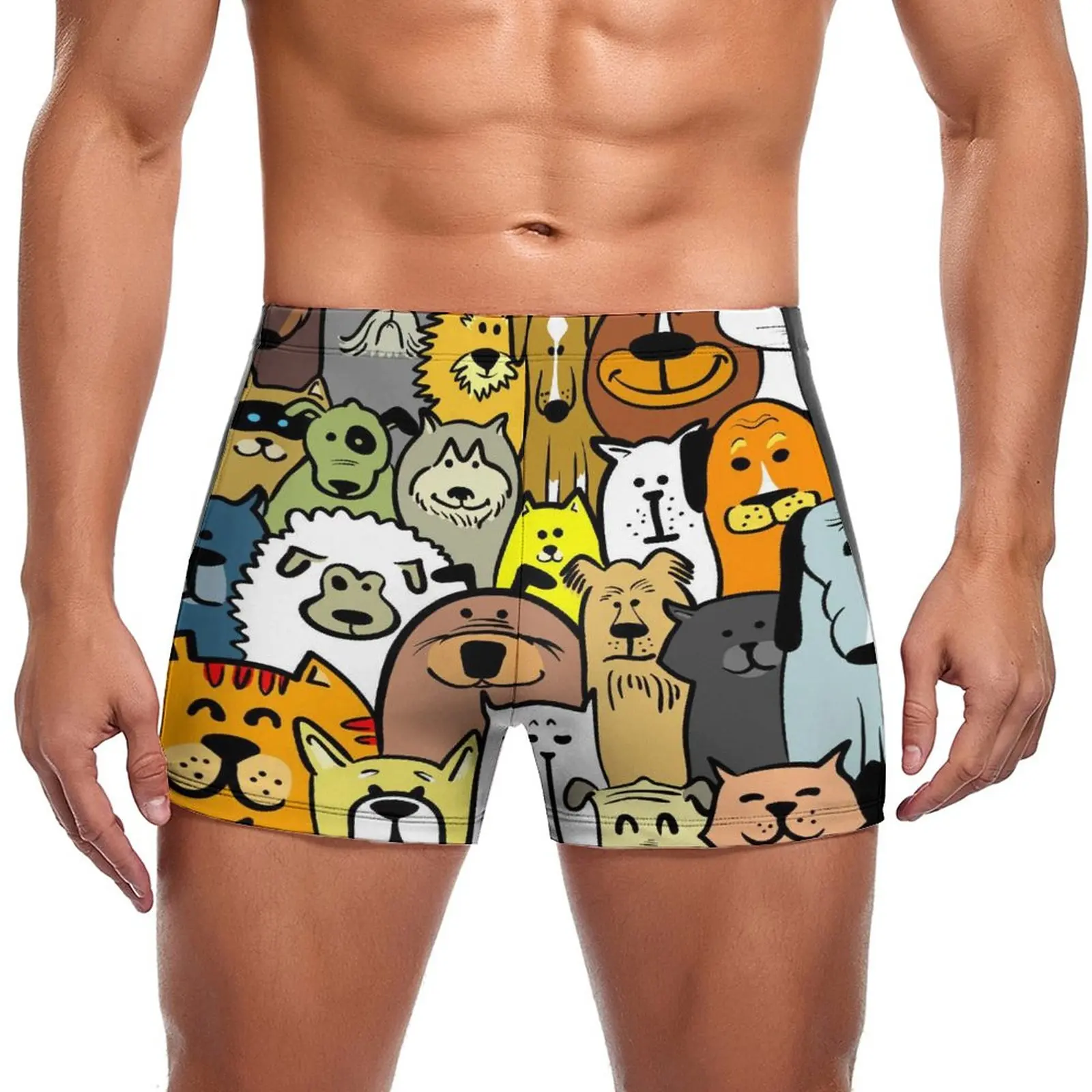 

Cartoon Dog Swimming Trunks Funny Animal Print Fashion Quick Dry Swim Boxers Training Plus Size Men Swimsuit