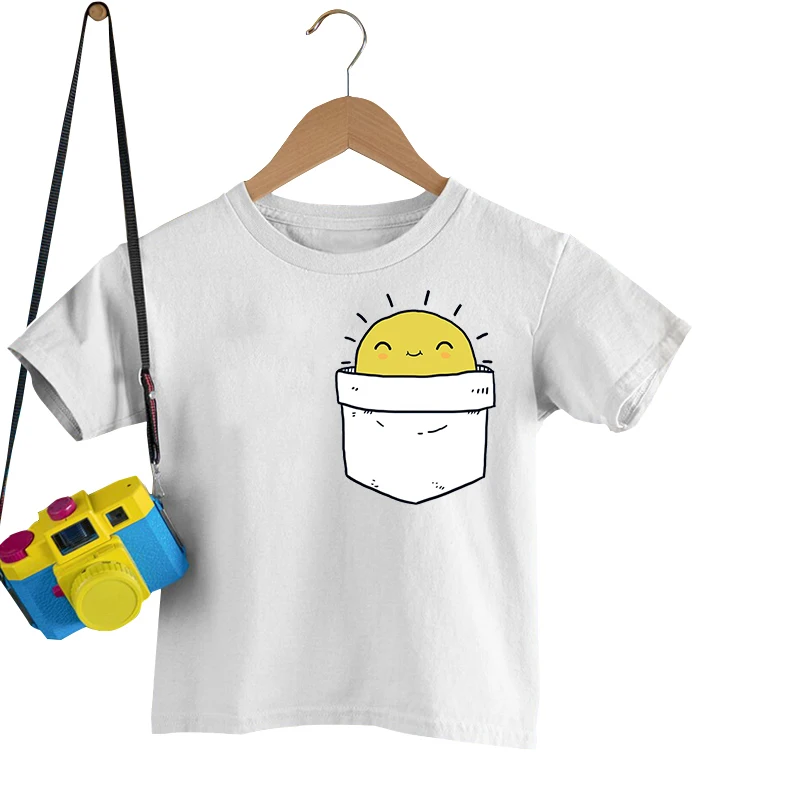 

Повседневные Модные топы с карманами и мультяшным принтом для девочек и мальчиков детская одежда с мультяшным принтом 2022 летние Разноцветные Детские футболки с карманами