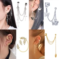 cross butterfly double pierced stud earrings clip earrings ear hook punk silver ear clips piercing earring jewelry women girls