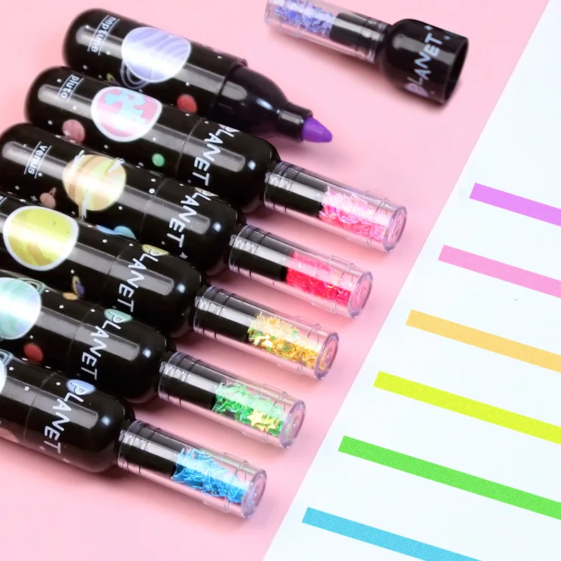 6Pc/Set Cute Planet Wine Bottle Mini Highlighter Marker Pen 