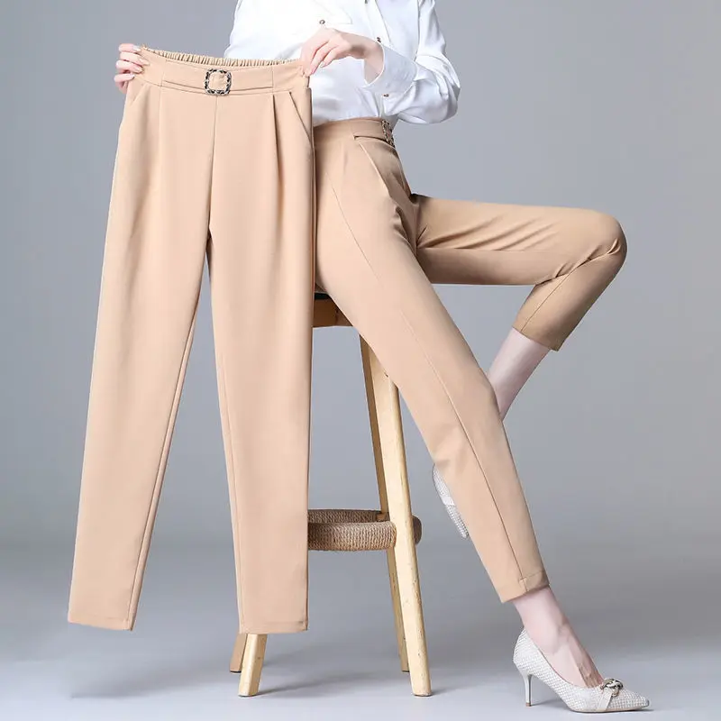2021 summer new harem pants women's high waist nine points self-cultivation all-match drape stylish trousers women