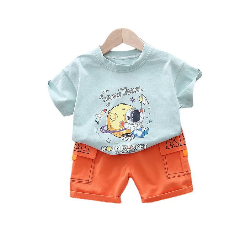 

Kids' Wear 2022 Summer New Boys Girls Fashion Cartoon Short-Sleeved Suits Casual Shorts 2 Sets Of Trendy Clothing