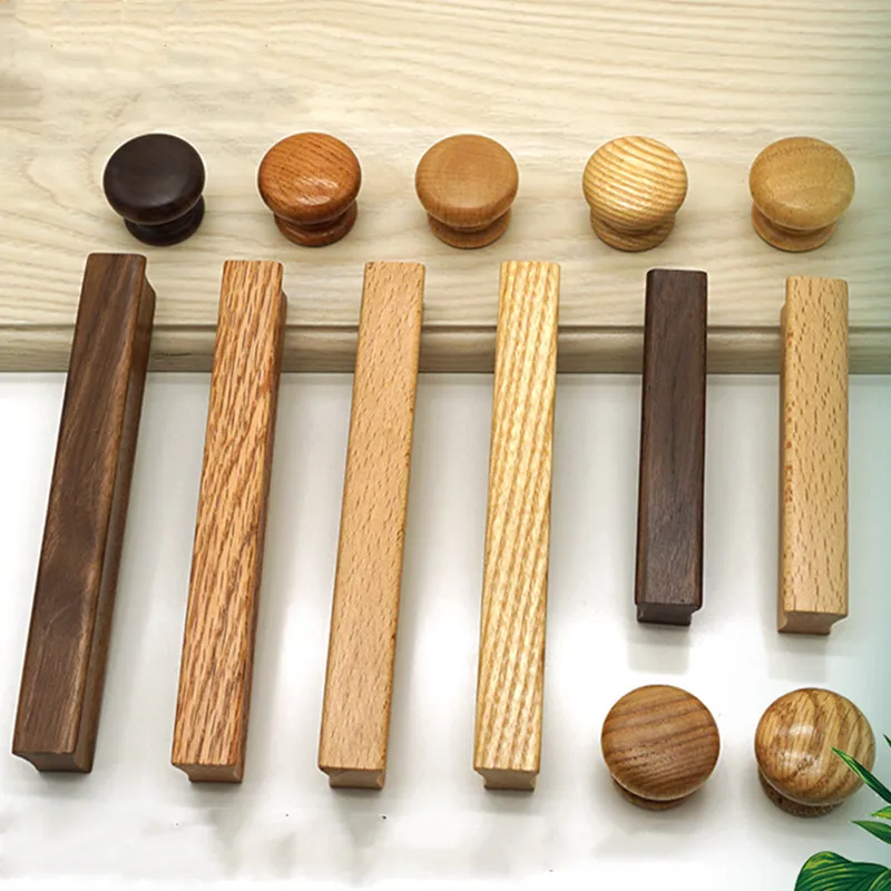 

1pc Natural Wood Furniture Handle Kitchen Cabinet Door Handles Drawer Pulls Beech Wooden Handles for Furniture Hardware