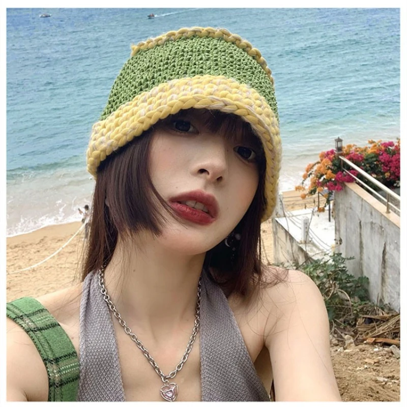 

Autumn Crochet Bucket Hats Women Ladies Handmade Knit Fisherman Hat Female Bob Fashion Preppy Style Hats Wholesale Sombrero