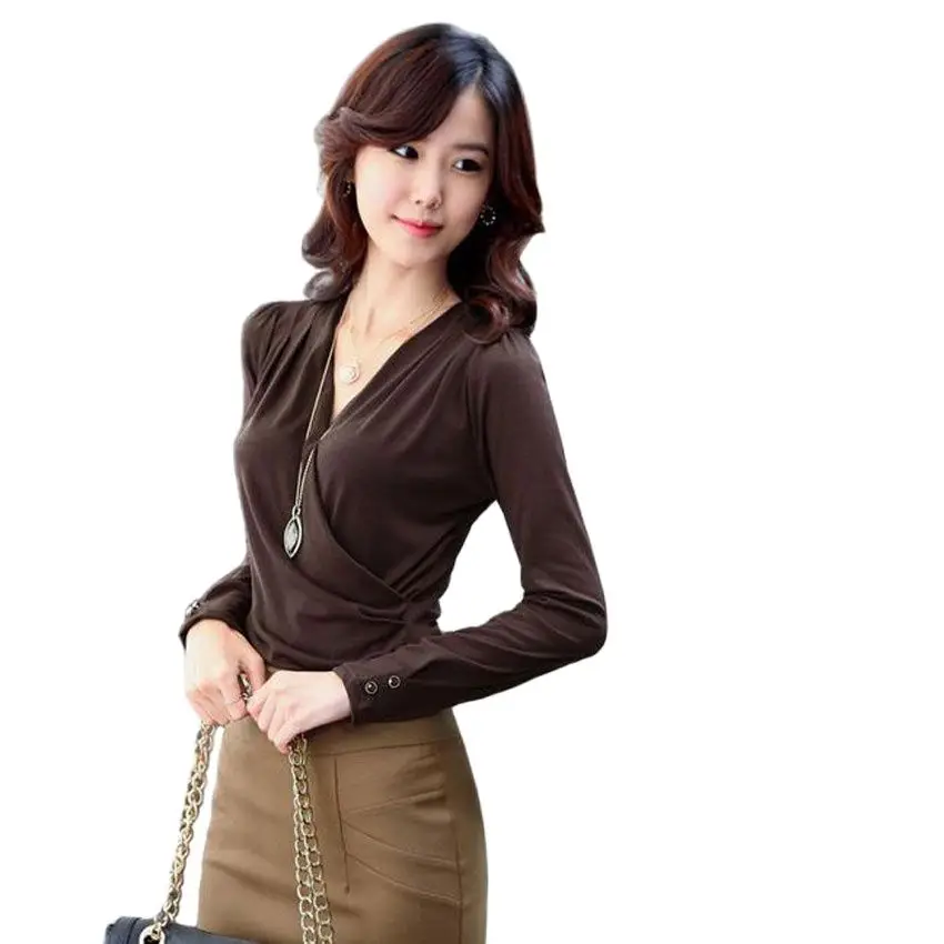 

Женская футболка с V-образным вырезом, длинным рукавом