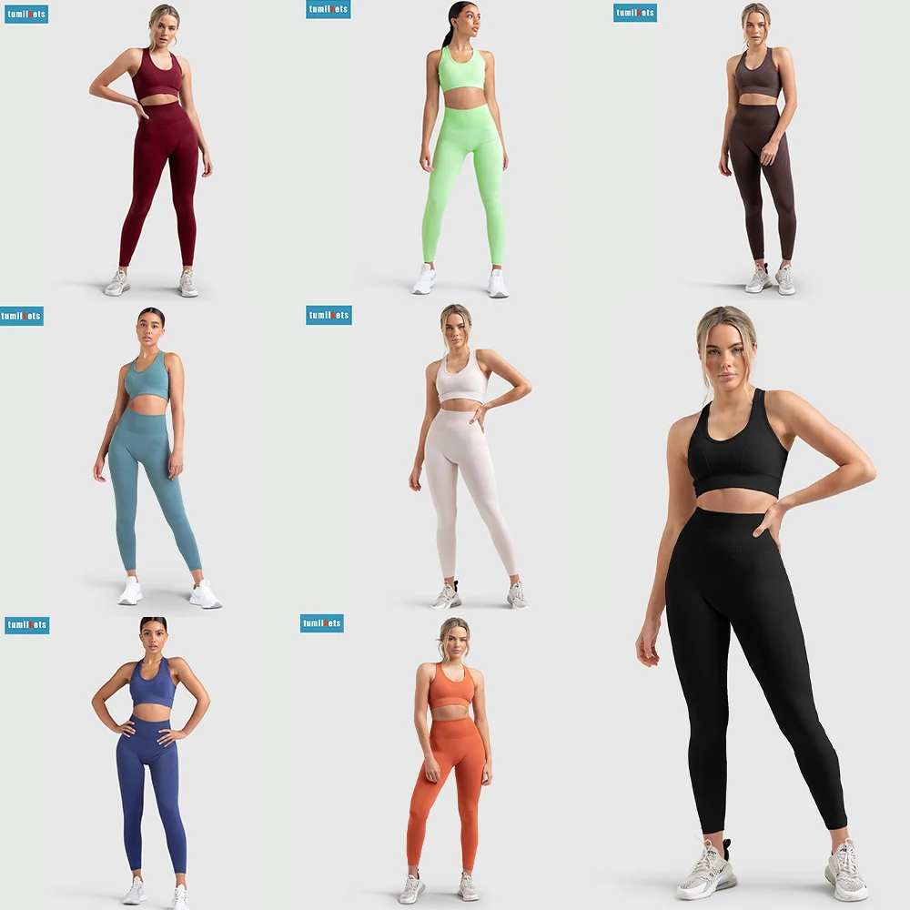 2/3/5 Piece Women's Seamless Yoga Set Gym Workout Sports Clothing Plain High Waist Crop Top And Peach Hip Shorts Leggings Set