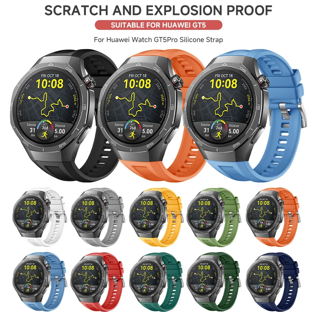 Силиконовый ремешок для Huawei Watch GT 6 Pro 46 мм, спортивный браслет для Huawei GT6 GT6Pro GT5 GT5Pro GT4 GT3, браслет 22 мм, ремешок для часов (art.: 3920d2abaee62) - 3920d2abaee62