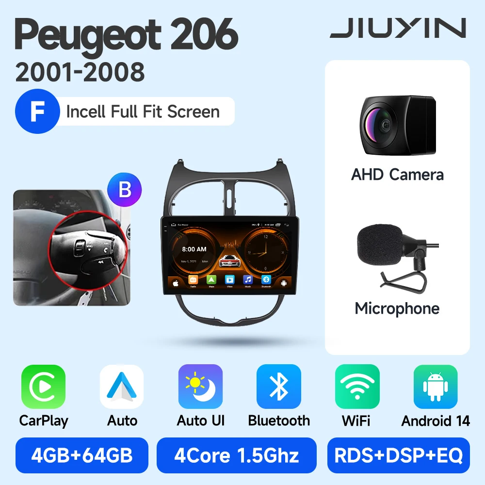 

Автомобильный радиоплеер Android для Peugeot 206 206CC 206SW 2000-2008, автомобильная стерео мультимедийная аудиосистема, беспроводной Carplay, 9-дюймовый головное устройство