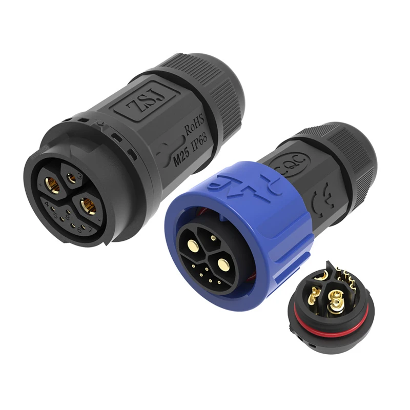 Открытый M23 2 + 1 + 5 самоблокирующийся водонепроницаемый разъем для зарядки IP67 Мужской Женский сигнал Встроенный сварной провод Разъем для аккумулятора