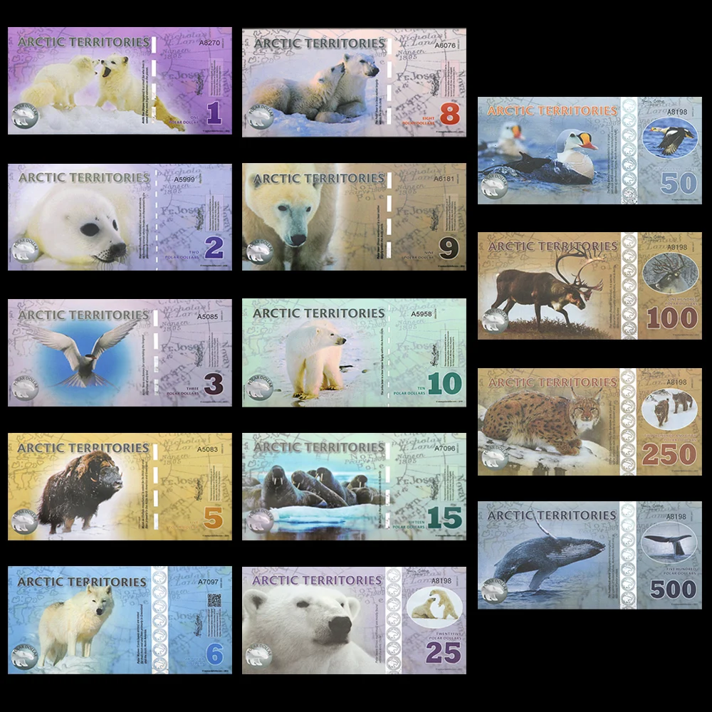 

Arctic Commemorative Banknote Complete Set of 14 Different Denominations 1 2 3 5 6 8 9 10 15 25 50 100 250 500 Dollar Collection