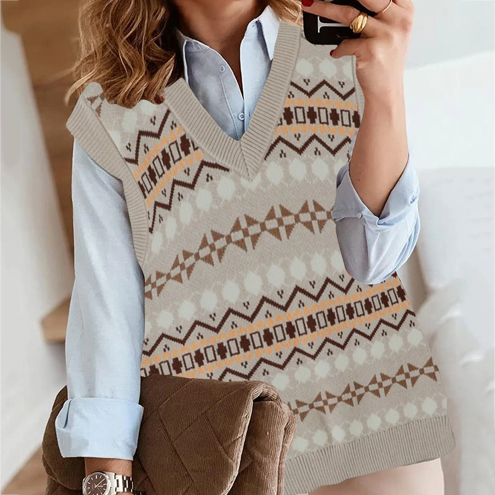 

Women'S College Style Knitted Vest Sleeveless V-Neck Retro Sweater Vest Men Sweater Coat Thick Sweater Coat