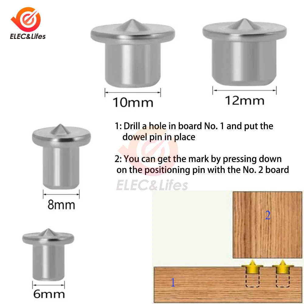 

4Pcs 6/8/10/12mm Furniture Positioning Carpentry Log Dowel Tips Round Log Pin Locator Wooden Pin Center Punching Accessories