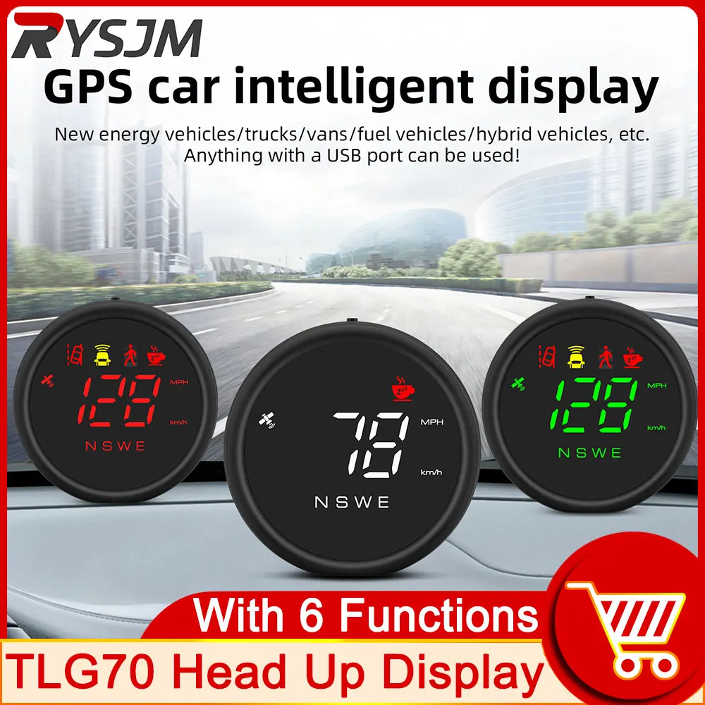 Автомобильный спидометр с отображением головы и расстояния HUD км/ч MPH GPS Компас Цифровой FCWS LDWS метр с повышенной скоростью окружающего светильник сигнализацией