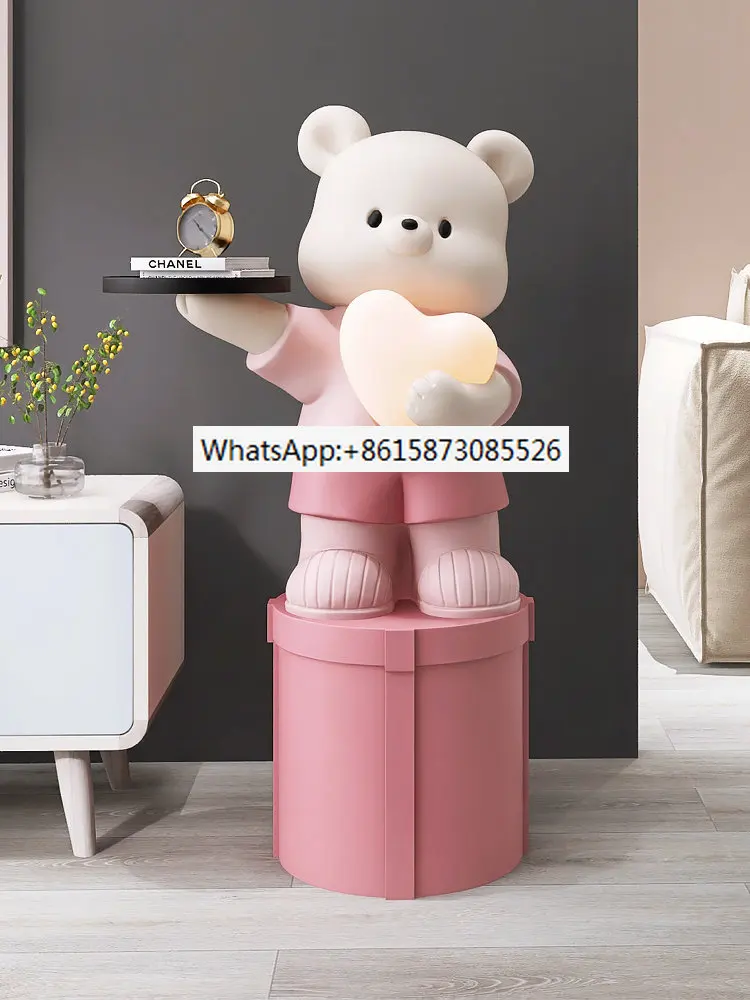 

Скандинавский домашний декор, поднос с мультяшным медведем для хранения, украшение для гостиной, декоративные большие напольные украшения, художественная внутренняя фигурка