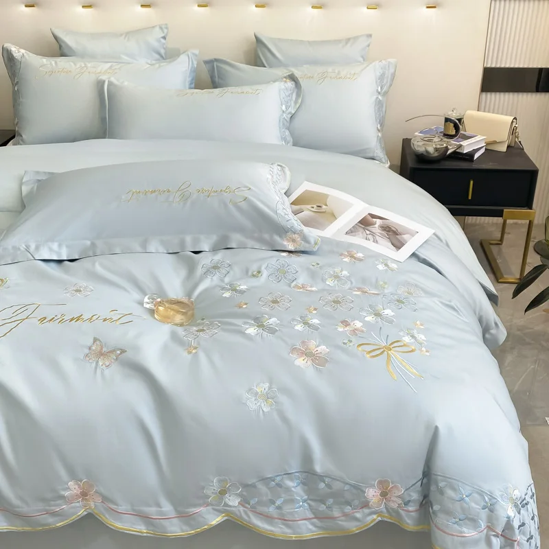 Хлопковая постельная простыня с вышивкой в виде сердечек