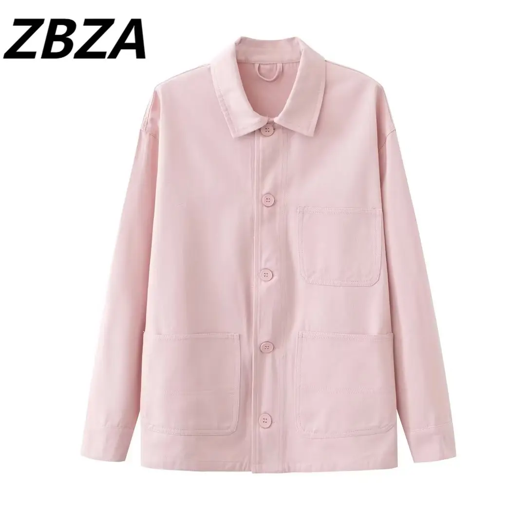 

ZBZA Women 2023 New Fashion Spring Cowboy Turndown Collar Blouses Vintage Long Sleeve Button-up Female Shirts Chic Tops