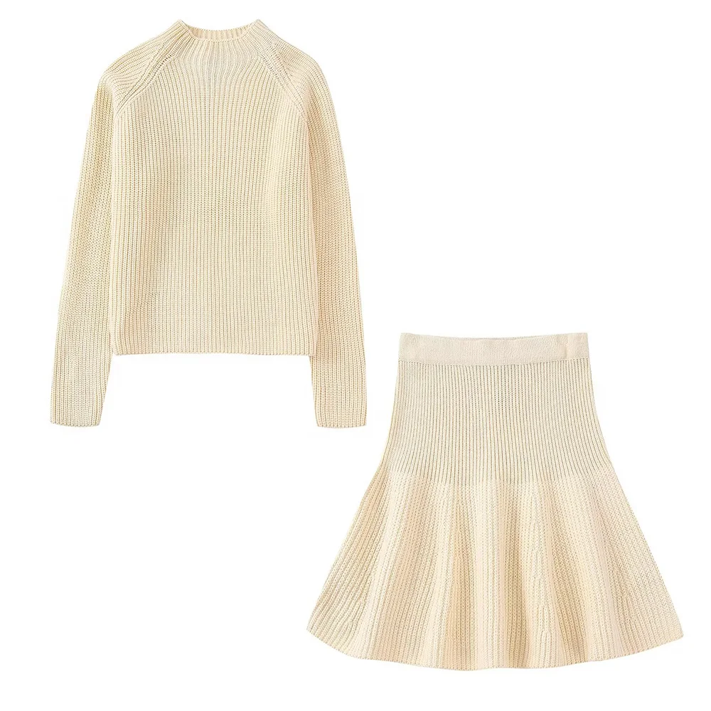 

PB&ZA Sweater Skirt Sets Autumn Clothes Women Fashion Elegant Luxury Basics Solid Long Sleeve Pullover Mini Knit Suits 3519117