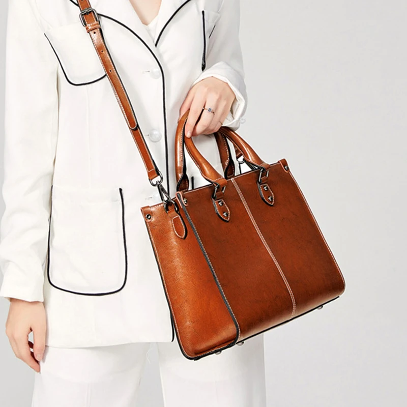 Genuine Leather Women Handbag Shoulder Cross body Tote Bag Shopping Fashion Office Female Real Cowhide Messenger Top Handle Bags