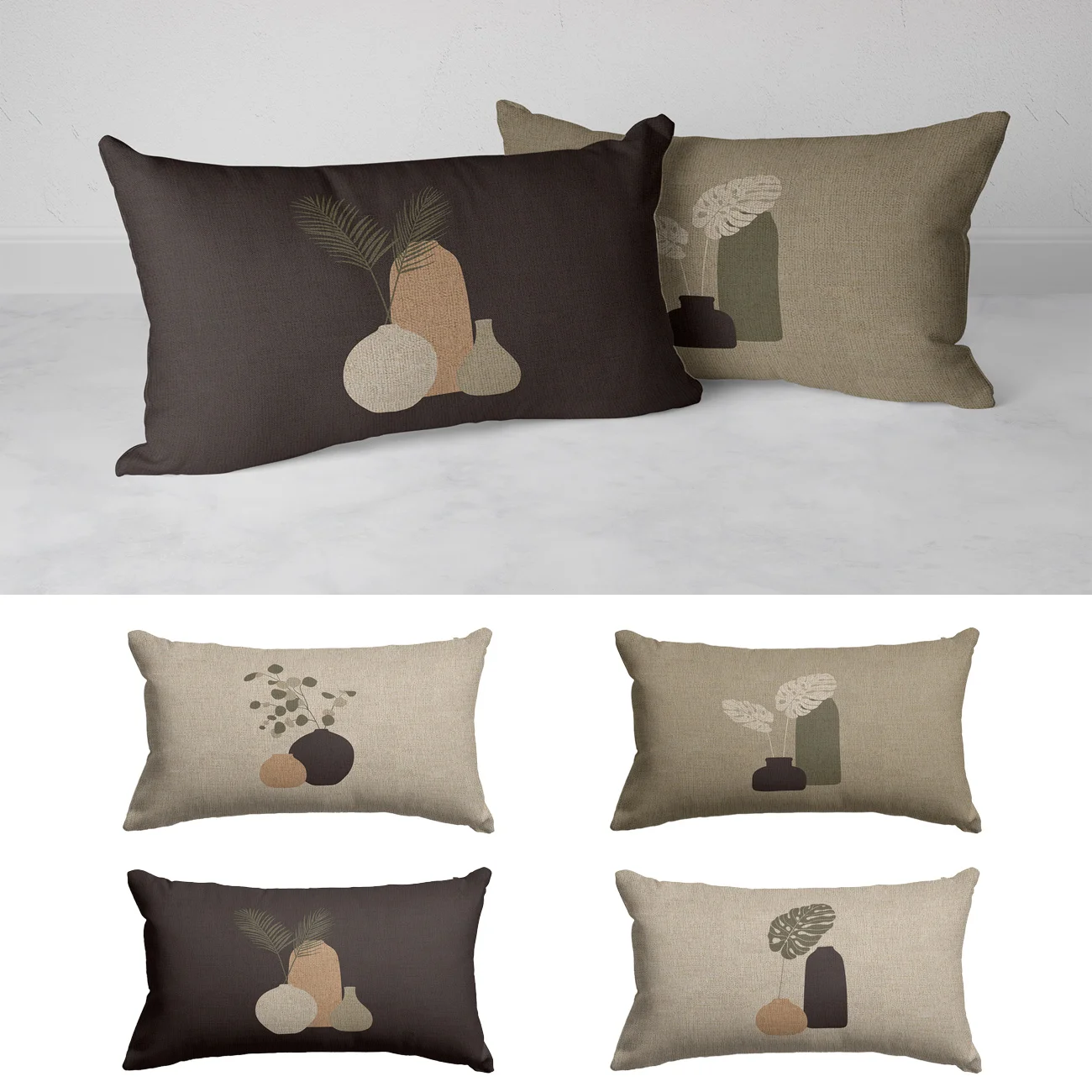 

Leaf Vase Rectangular Pillow Covers Decorative 30X50 Chair Garden Outdoor Cushion Cover Nordic Style Lnien Brown Pillow Case