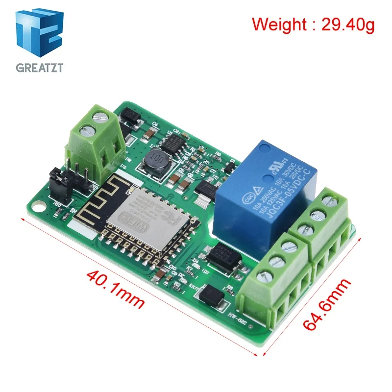 Фото Зеленый релейный модуль ESP8266 10А 220В, сетевой Wi-Fi модуль реле, вход DC 7В~30В, 4-слойная плата, вход TVS, автоматическая защита №2