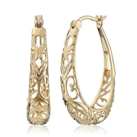 luxury 18k gold filled hoop earrings classic hand carved heart hollow flower earrings party wedding jewelry