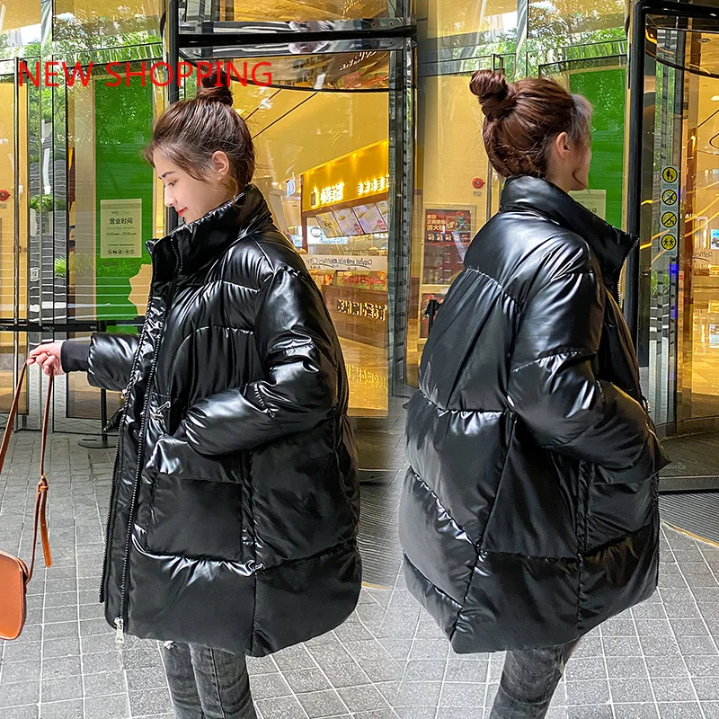 2023 New Winter women parkas fashion shiny fabric thicken windproof warm jackets cotton coat outwear snow wear jacket streetwear