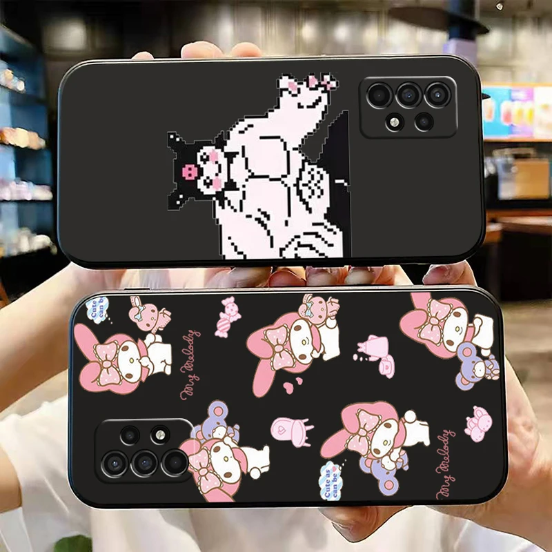 

Cartoon Hello Kitty TAKARA TOMY Phone Case For Samsung Galaxy A31 A32 A41 A42 A51 A52 A71 A72 4G 5G Black Liquid Silicon Soft