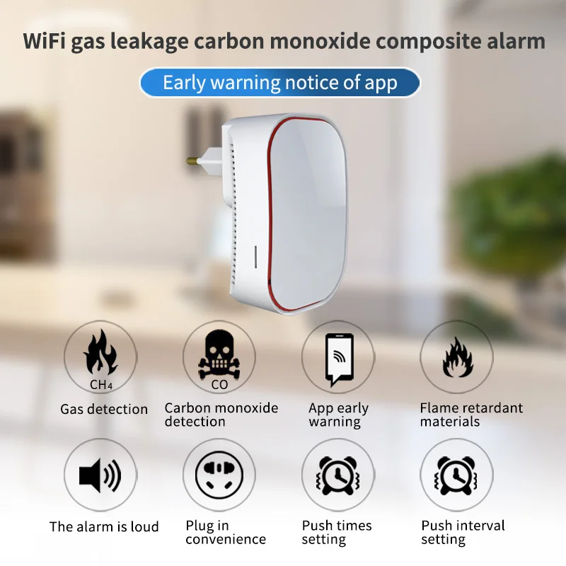 Фото Датчик утечки природного газа и угарного газа (CO) с Wi-Fi, сигнализация для дома и кухни, защита и безопасность, Tuya Smart Life №2