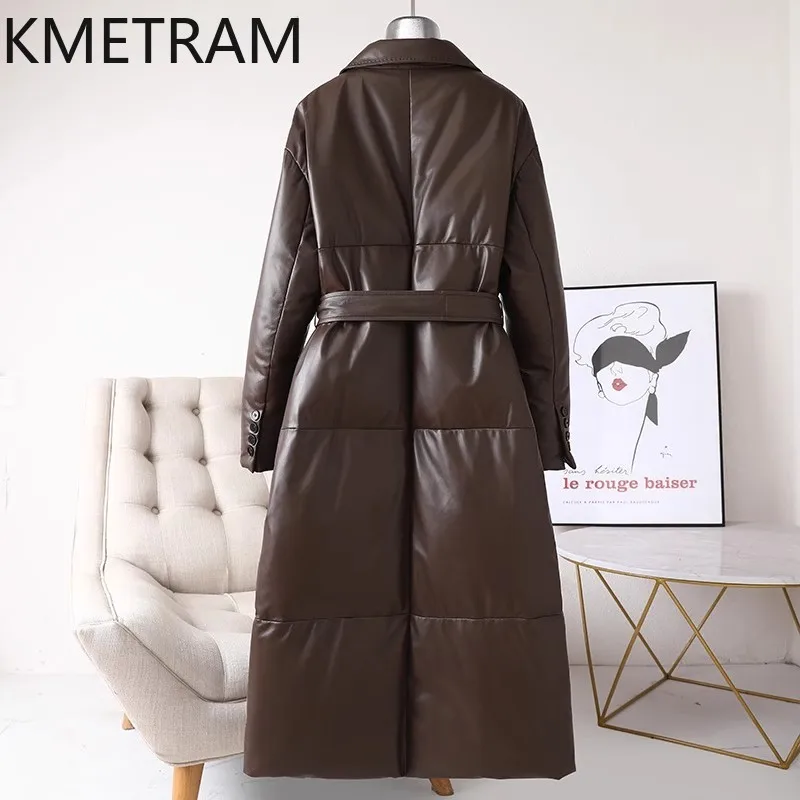 Белая куртка-пуховик из натуральной кожи с гусиным пухом женская одежда длинные