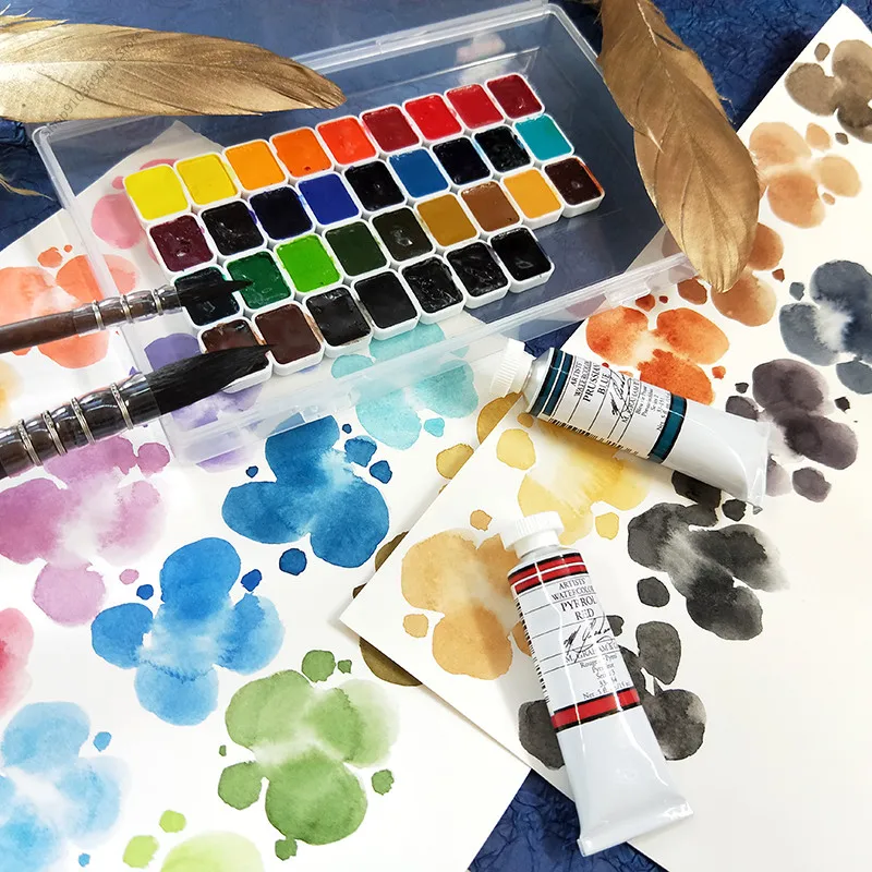 

American Graham Watercolor Pigment Solid Pack 34 Colors 0.5/1ML Set Self-Coloring Watercolor Trial Pack Art Supplies