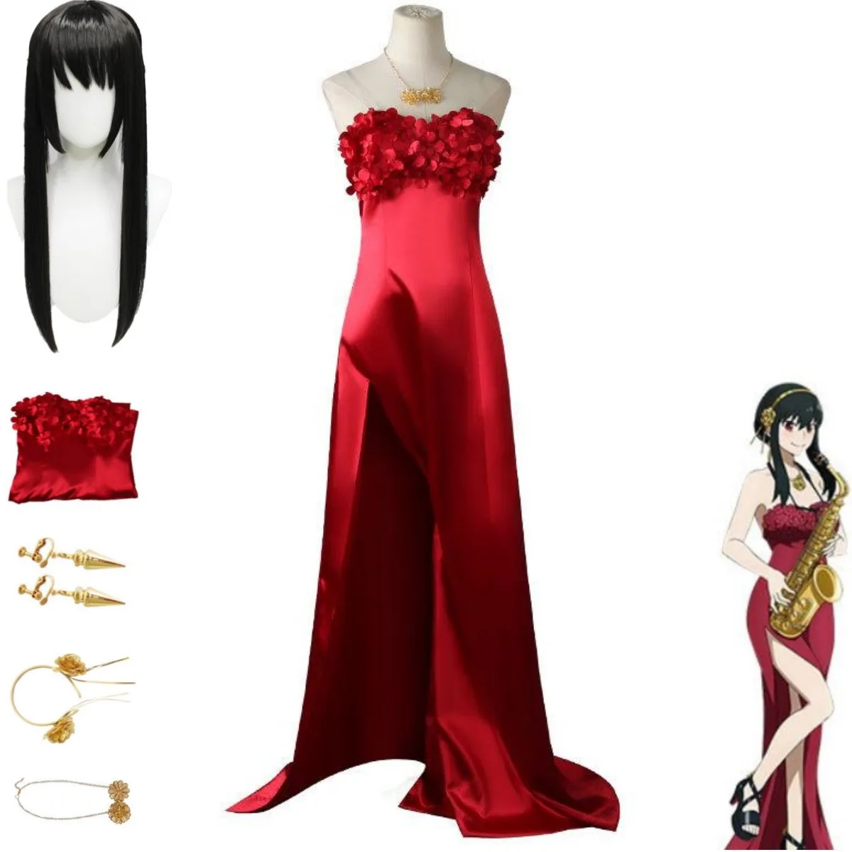 

Костюм для косплея по мотивам аниме Spy×Family Yor, красный длинный парик, юбки, вечернее платье для взрослых женщин, сексуальный карнавальный костюм