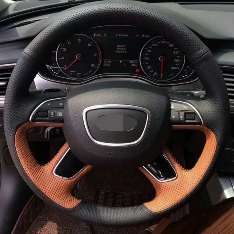 

Customize DIY Genuine Leather Car Steering Wheel Cover For Audi A6 (C7) 2012-2016 Q7 2013-2015 A8 2011-2016 S8 2013 Car Interior