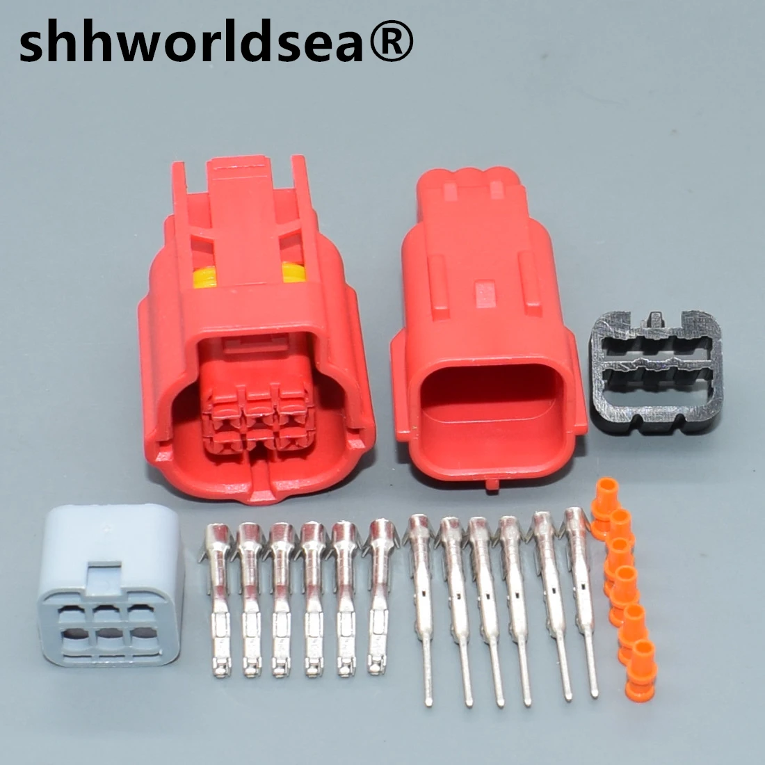 

shhworldsea 6 Pin 0.6mm Way Auto Waterproof Wire Harness Connector Red Electrical 0.6MM Female Male Socket Plug With Terminals