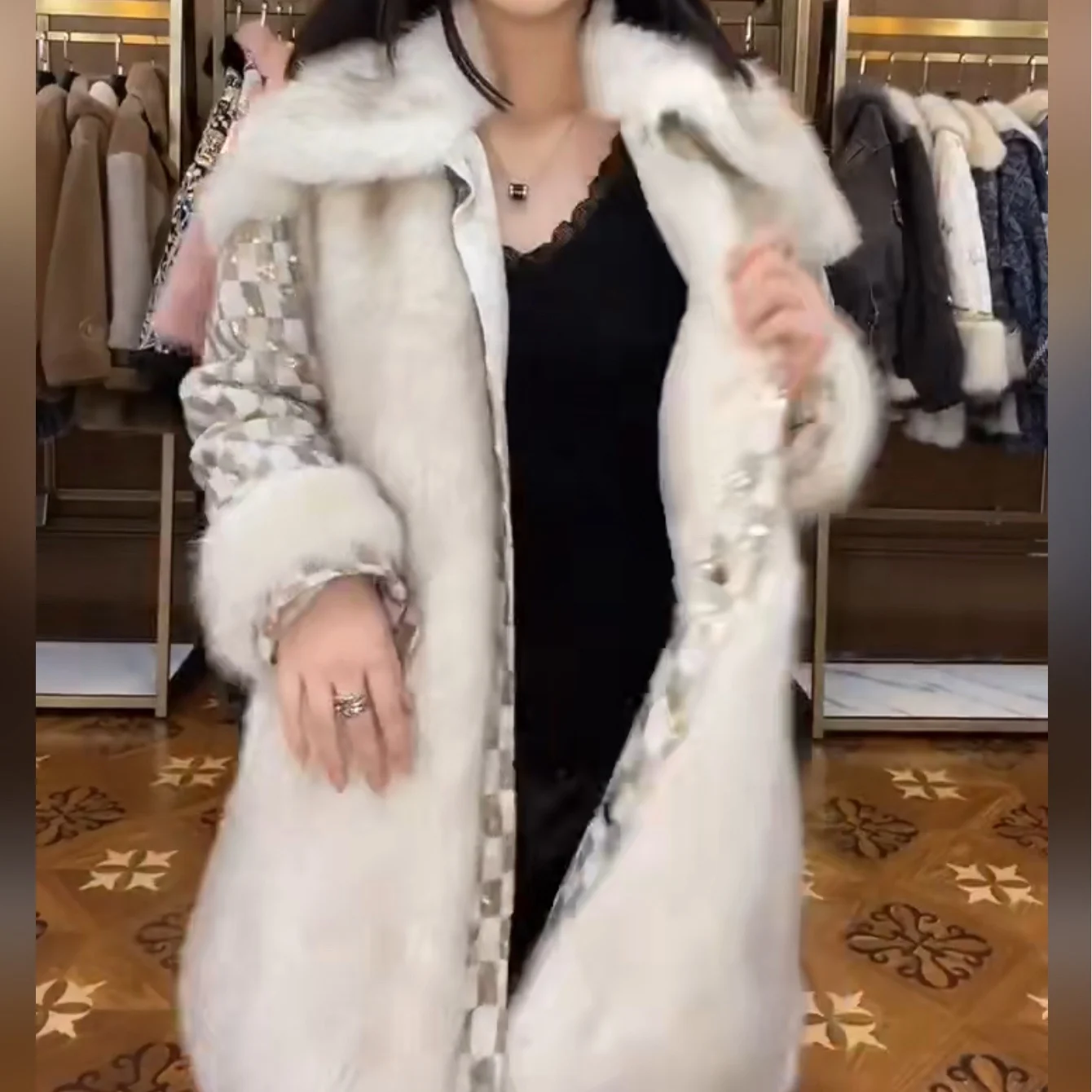 Fur Long Sleeve Women's Toka Double Face Wool Leather Warm Jacket 2021 New Winter Clothes Heavy Sequins Casual Elegant Coat