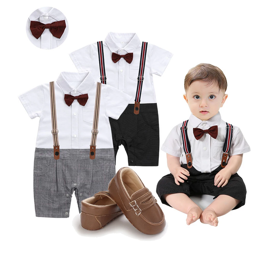 Baby Boy Clothes One-pieces Romper Gentleman Suspender Bodysuits for Birthday Wedding Infant Newborn   Photograph