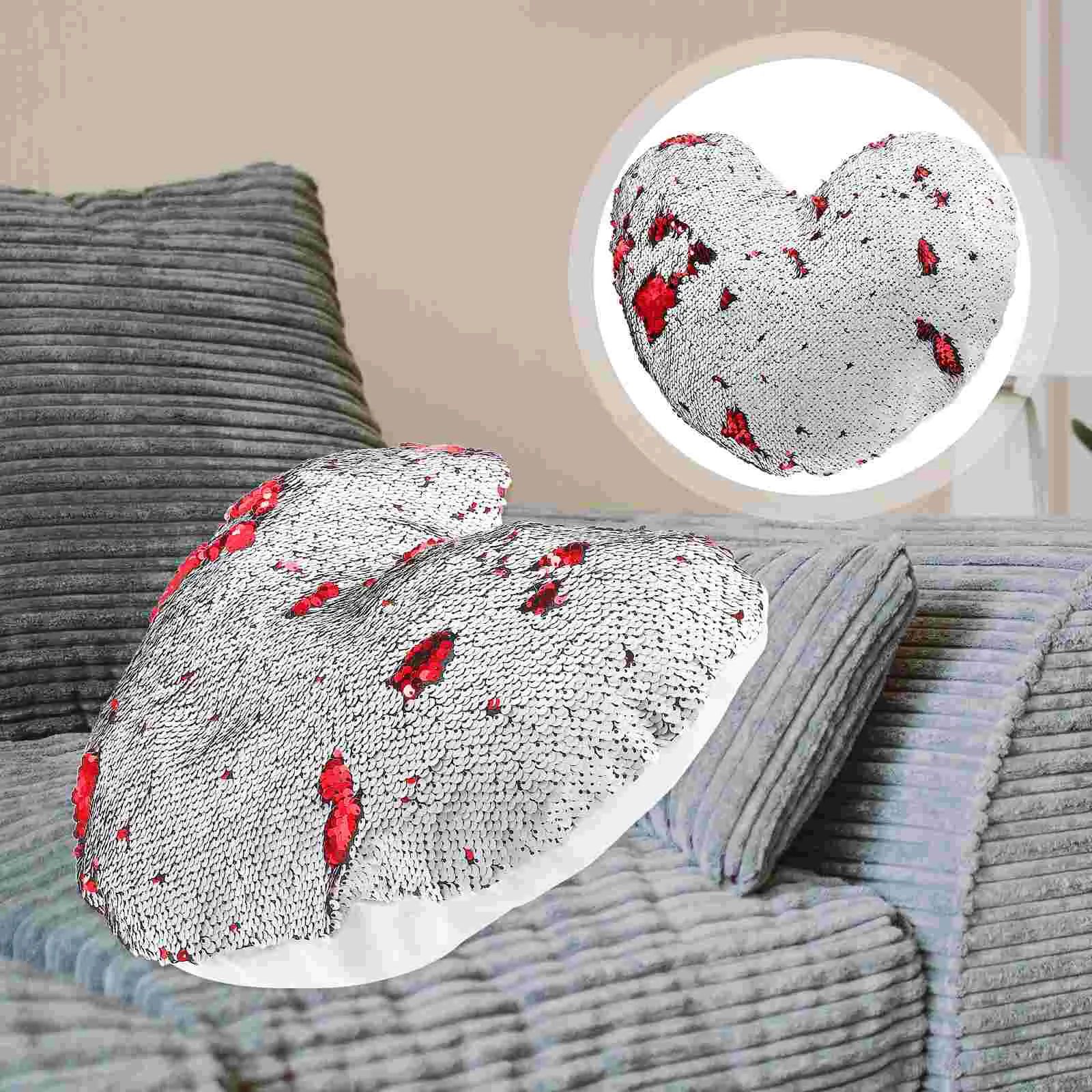 

Heart Shaped Household Throw Pillow Cover Sequin Decorative Reversible Cushion Cover