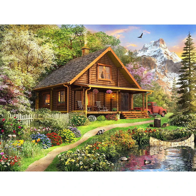 

Алмазная картина с рамкой сельская бревенчатая кабина домашний пейзаж ремесла мозаика художественные настенные Декорации для взрослых крестиком подарок
