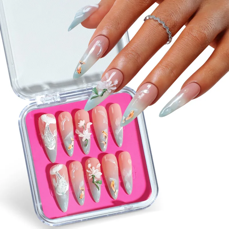 Набор летних накладных ногтей с лотосом 10 шт. накладные ногти длинным миндальным