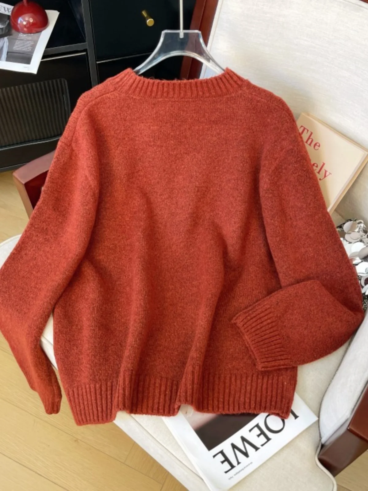 Большой размер Idle Sle Milk Fufu Bear Красный свитер для женщин 2024 Осень и зима Плюс Пухлая