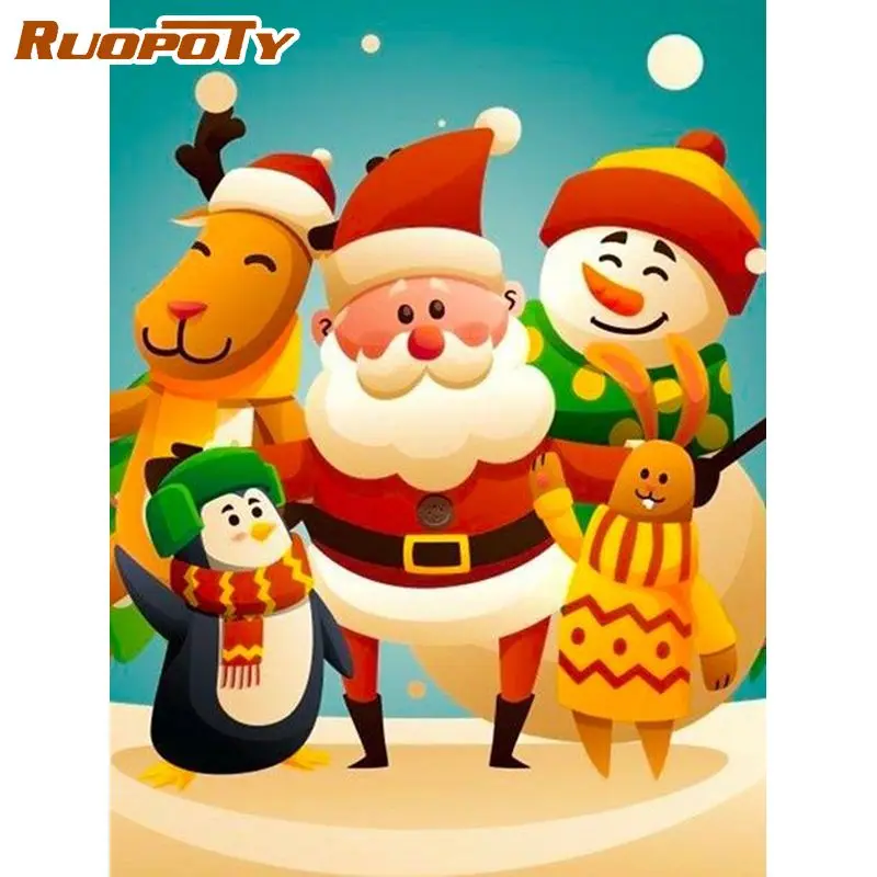 

RUOPOTY Diamond Painting With Frame 5D DIY Mosaic Embroidery Santa Clause Cross Stitch Crafts Unique Gift Round Square Diamond