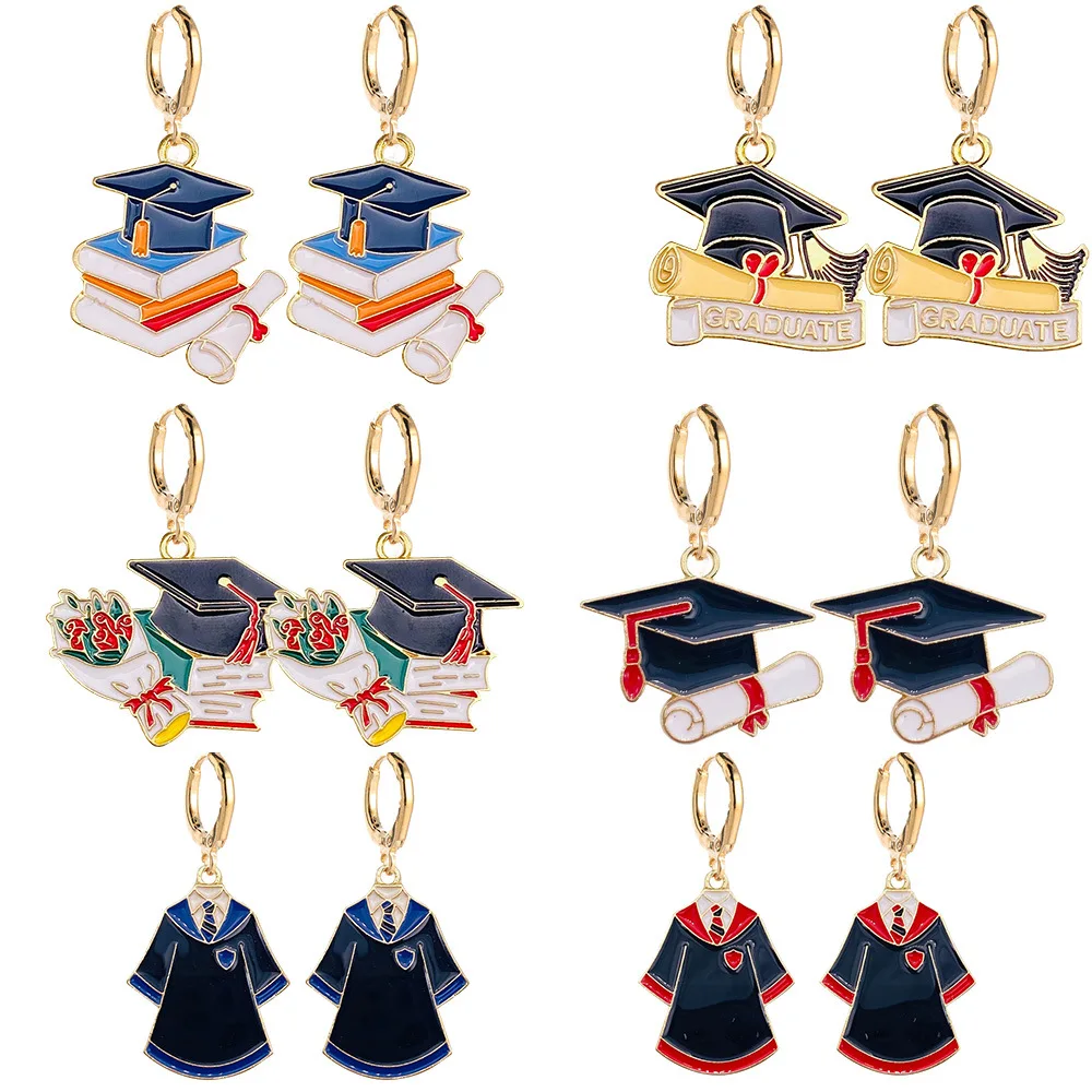 

New Season of graduation Earrings Doctor Hat Bachelor Clothes Alloy Pendant Earrings Graduation Student Ear Rings Gift