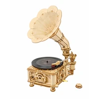 robotime rokr handmade assembled wood toys lkb01 classical gramophone jigsaw 3d diy wooden puzzle for dropshipping