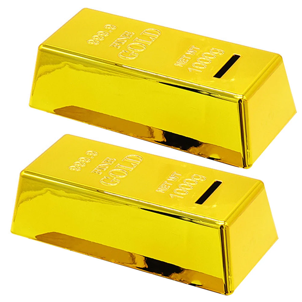 

2 Pcs Currency Piggy Bank Kids Saving Pot Exquisite Home Coin Money Holder Plastic Gold Bar Child Container