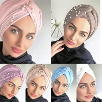 new muslim cotton turban hijab bonnet arab beaded wrap head turbans for women indian african twist headband turbante mujer