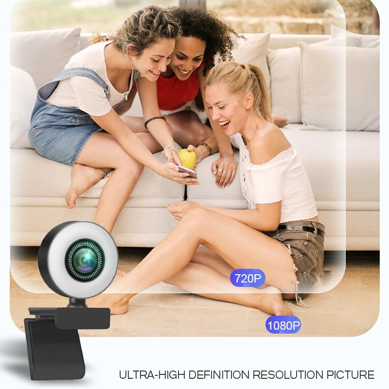 Веб-камера с микрофоном и светодиодной подсветильник кой 2K Full HD | Компьютеры офис