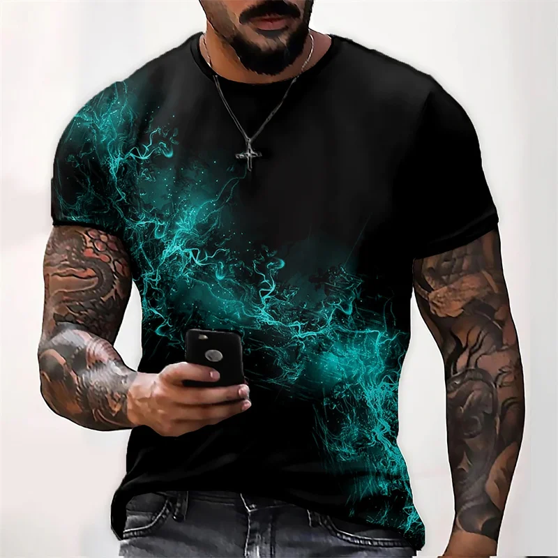 

Natural scenery printed T-shirt Fashion men's round neck T-shirt New casual Aurora pattern handsome men's quick drying T-shirts