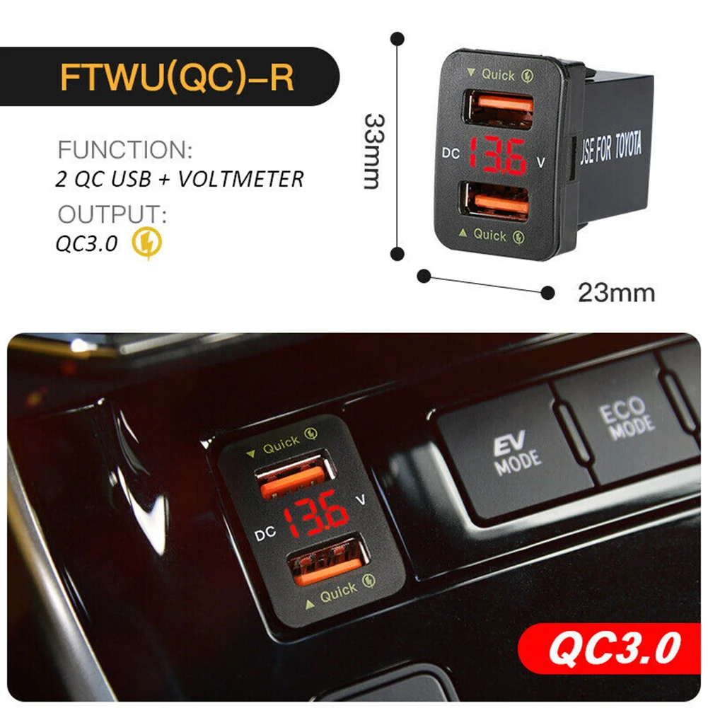 

QC3.0 автомобильное зарядное устройство с двумя Usb-портами, модифицированные аксессуары, подходит для Toyota Corolla 36 Вт, быстрая зарядка автомобил...